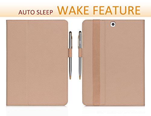 Galaxy Tab S2 9.7 Hülle,Samsung Galaxy Tab S2,Fyy® [Super Functional Series] Hochwertige Kunstleder Hülle mit elastitcher Handschlaufe und Halterungen für Karten, Notizen für Samsung Galaxy Tab S2 9.7 Zoll,Gold (mit automatischer Schlaf/ Weck-Funktion) - 9