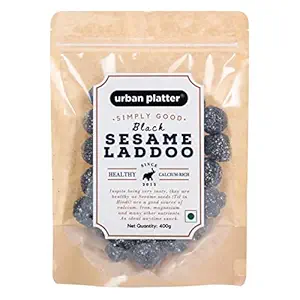 Urban Platter Black Sesame Laddoos, 400g [Til-Gul Laddoos, All Natural & Delightfully Delicious, Made with Pure Jaggery]