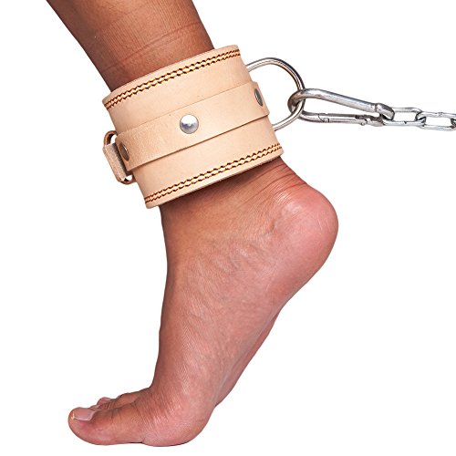 C.P. Sports Zughilfen Fußschlaufe Leder Gepolstert, Natur, Kabelzugturm, Kraftstation extra weiche Polsterung - 5