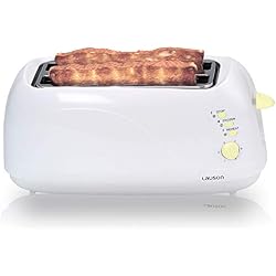 Lauson Grille-pain 2-4 tranches, 1300W, 2 fentes en acier, grille-pain réglable, fonction de décongélation et de réchauffage, contact à froid, ATT107, Blanche