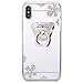 Produktbild EINFFHO iPhone XS MAX Schutzhülle, Glänzend Glitzer Strass Blume Diamant Spiegel Handyhülle für Apple iPhone XS MAX Silikon Hülle [Mit Bär Ringhalter] Schutz Bumper Etui, Silber