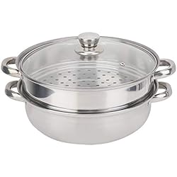 NCONCO Ustensiles de Cuisine en Acier Inoxydable 27Cm / 11In 2 Couches Vapeur Pot Cuiseur Double Chaudière Soupe Vapeur Pot