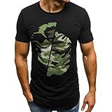 Yvelands Herren T-Shirt Druck Camouflage Gradient Lässige Mode Revers Kurzarm Hemd Bluse Weste Tops(Black,XXL)