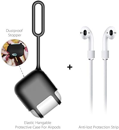 Daite Silicone Protective AirPods Skin Case Cover for Apple AirPods Charging Case, and Anti-lost Silicone Fluorescent AirPods Strap Wire Cable Connector for iPhone 7/ 7Plus Headphone(Black)