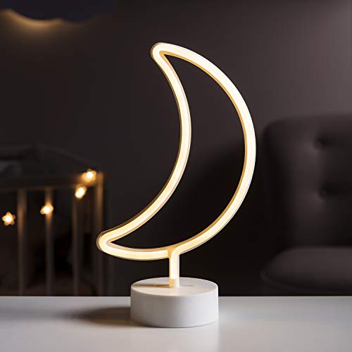 Preisvergleich Produktbild Lights4fun 94er LED Neon Mond Batteriebetrieb Nachtlicht Timer 31cm