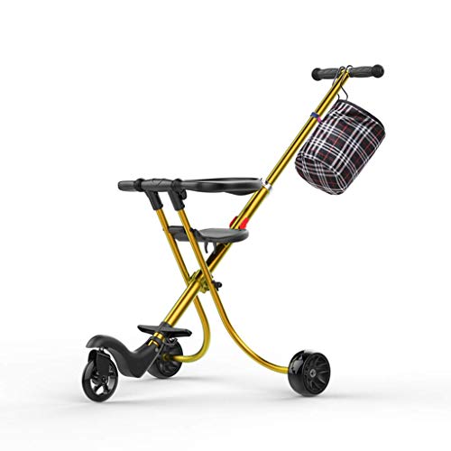MINISU Infant Baby Children's Three-Wheeled Trolley Aluminum Alloy Simple Lightweight Folding Champagne Travel (Color : B)