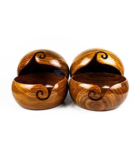 Premium Rosewood Crafted Wooden Portable Yarn Bowl | Knitting Bowls | Crochet Holder | Nagina International (7 x 7 x 3 Inches) - 5
