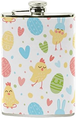 Jeansame Personalized Hip Drink Flasks 8 oz Stainless Steel for Men Women Happy Easter Floral Eggs Flowers Chicks Heart Love