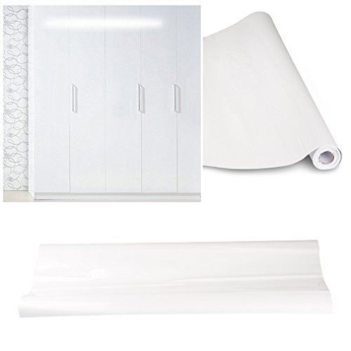 Auralum® 5×0.61 M PVC Küchenschrank-Aufkleber Selbstklebend Küchenfolie Klebefolie Schrankfolie Deko Tapeten Rollen für Küchenschränke Möbel ,Weiß - 9