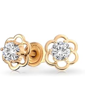 Bling Jewelry Gold 14k CZ Sicherheitsschraube zurück Kinder Blume Bolzen