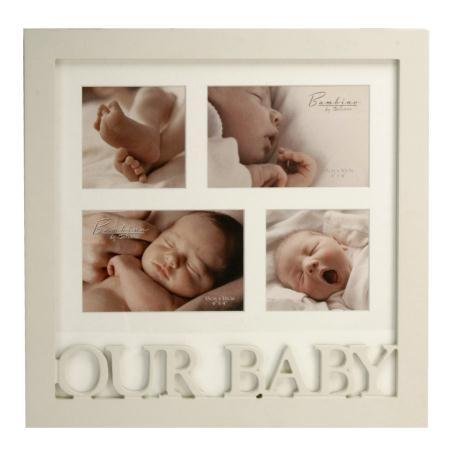 Bambino Baby Gifts. MDF Photo Frame Holds 4 Pictures in OUR BABY Letters