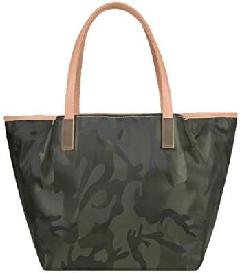 Women Fashion Nylon Handbag Printed Camo Shoulder Bag Top Handle Bag Multicolor,Green-L