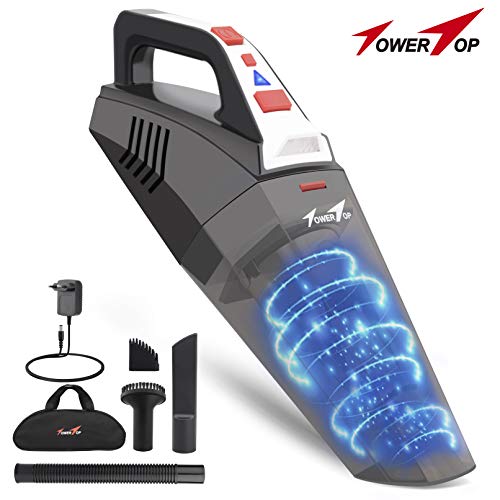 TowerTop Aspirateur à Main sans Fil, 5500PA Aspirateur sans Fil Rechargeable Aspirateur Portable avec Filtre en Acier Inoxydable et 2 Lumière LED pour Maison, Voiture, Humide et Sec