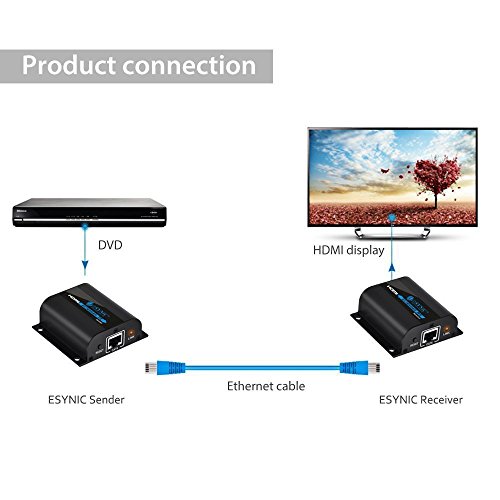 60m HDMI Extender HDMI Repeater mit 3D-Steuerung IR Infrarot Übertragung 1080P Full HD über Einziges RJ45 CAT 6A CAT7 Ethernet Kabel für Sky Box HD Freebox PC Blu Ray DVD Projektor PS4 – HDMI Extender Sender und HDMI Extender Receiver - 6