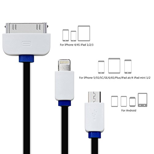 USB Kabel, 3 in 1 Multi Universal USB-Ladekabel anzupassen Kabel für iPhone5 5S 6 6S Plus iPad 4 5 Air Pro Mini 2 3 4, iPhone 4 4S, Samsung, HTC, LG G3 G4, Energien-Bank und anderen Android Phone (schwarz) - 2
