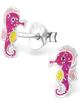 JAYARE Kinder-Ohrstecker Seepferdchen 925 Sterling Silber Emaille 9 x 6 mm rosa pink Ohrringe