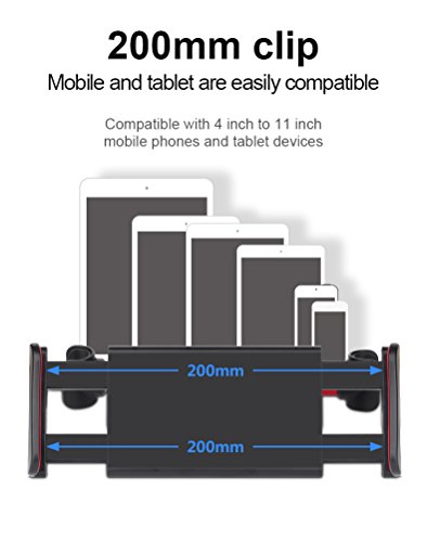 Nuovo Supporto tablet auto Sedile Posteriore, JCLIVETEK Supporto Universale da Poggiatesta Schienale per Tablet/smartphone/iPhone/iPad 2/3/4/mini/Air/Samsung Galaxy/Huawei da 4-11 pollici, Montaggio a pressione, Regolabile 360 Gradi, Pinza Estensibile 12cm-20cm