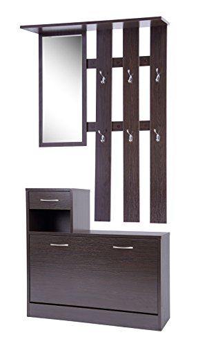 ts-ideen Ensemble Portemanteau mural Miroir Meuble à chaussures avec tiroir Bois marron foncé