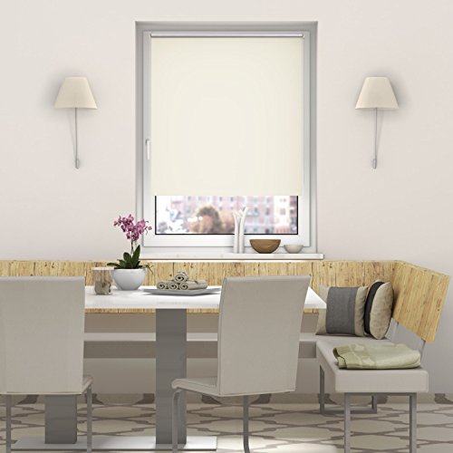 DESWIN Rollos – Set: Verdunkelungsrollo + Premium-Klemmhalter – 55 x 160 cm ALTWEISS – (KlemmFix Rollo mit Metallkette, Klemmhaltern, Rollo-Magnete, Halter zum Schrauben) - 2