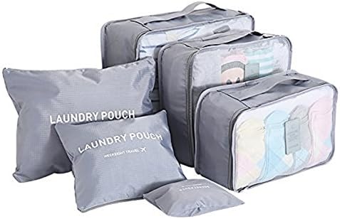 Packing Cubes - 6pcs Sets Travel Storage Bag Organizer Luggage Compression Pouches (Grey)