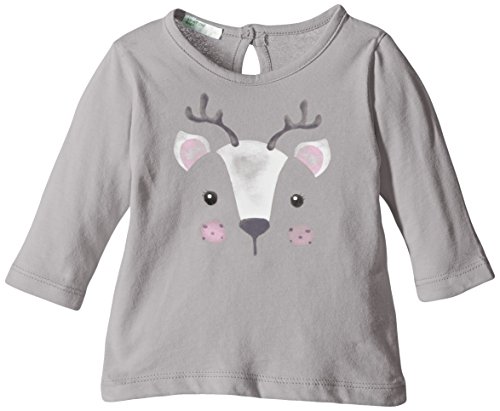 United Colors of Benetton Baby-Girls Animal Face Long Sleeve T-Shirt, Grey, 3 to 6 months (Manufacturer Size: 62 cms)