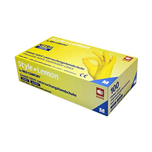 Style Lemon by MED-COMFORT gelbe Nitrilhandschuhe puderfrei 100 Stück Größe Wählbar (M)