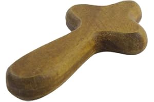 VinBee 10 CM Holding Wooden Cross Olive Wood Small Poppy Easter - Ideal Christian Prayer Cross Palm Holding Crosses