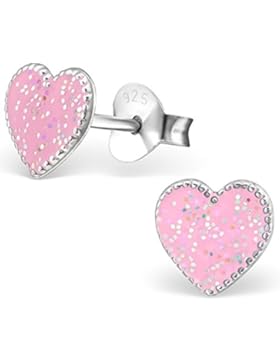 JAYARE Kinder-Ohrstecker Herz 925 Sterling Silber Emaille 7 x 7 mm rosa pink Ohrringe