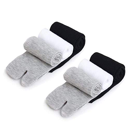 Flip Flop Chaussettes en Coton élastique Chaussettes Toe Fun élégant Fractionner-Toe Casual Chaussettes Toe Tabi Pack 3 (Noir + Blanc + Gris)