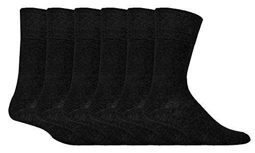 Gentle Grip  para hombre, 6 pares de calcetines para diabéticos con miel peine parte superior y mano ligado dedos costuras  6  11 REINO UNIDO 39  45 EUROS, Black, Large