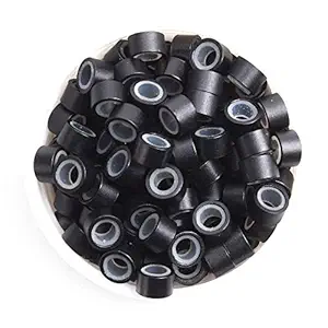D-DIVINE 100 PC Micro Rings for Hair Extension, Aluminum With Silicone Micro Rings Beads Loop For Human Feather Hair Extension Tip 5.0 * 3.0 * 3.0 MM (Black) 100 pcs