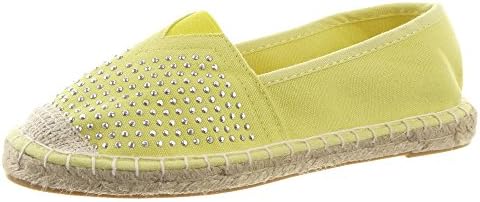 Sopily - Women's Fashion Shoes Espadrilles Flat - Ballet shoes - ankle-high - Slip-On - Finish topstitching seams - Rhinestone - cord Heel Block Heel 1.5 CM - Yellow WL-P71 T 38