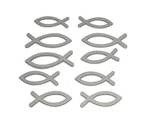 Streuartikel Fisch 60 Stück Silber 4cm + 5 cm Holz Kommunion Konfirmation Streudeko Kommunionfisch