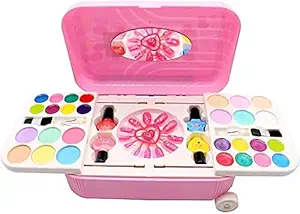 Griva Enterprise Game Set 3 in 1 Cosmetic Makeup Palette and Nail Art kit for Kids with Portable Trolly Bag Pretend Play Toy for Girls (Multi)