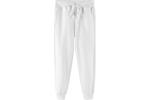 Dybker Pantalon de survêtement en Polaire avec Poches, Pantalon de Sport épais pour Enfants, Blanc, 9-10 Ans