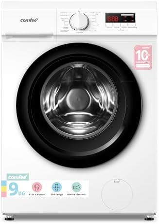 COMFEE Lavatrice Carica Frontale 9 kg, Classe A, 1400 Giri, Motore Inverter BLDC Silenzioso, Design Compatto, Steam & Quick Wash, Bianca – CFP01EW90W