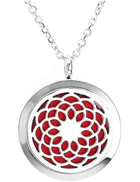 JOVIVI Edelstahl Rund Aromatherapie Ätherische Öle Diffusor Halskette Hollow Hohl Blume Floating Medaillon Locket...