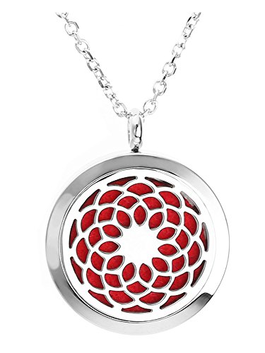 JOVIVI Edelstahl Rund Aromatherapie Ätherische Öle Diffusor Halskette Hollow Hohl Blume Floating Medaillon Locket Anhänger