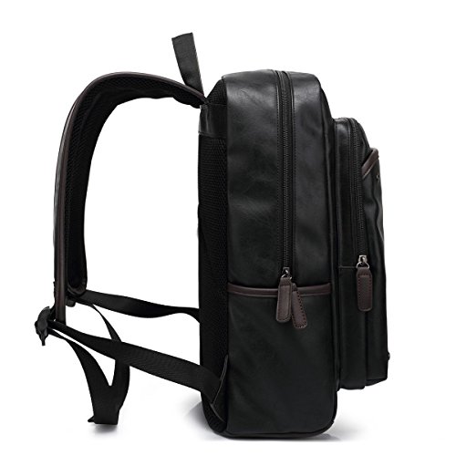 BAOSHA BP-11 Unisex Wasserdichter PU Leder Business Laptop Rucksäcke 14 Zoll Herren Damen Kunstleder College Studenten Schule Tasche School Backpack Daypack Schwarz - 8