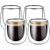 glastal 4 * 100ml (4oz) Tazas de Café de Cristal, Vasos de Espresso de Doble Pared Transparente,Tazas de Vidrio Borosilicato 