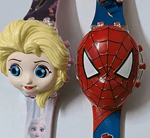 Forever Kidzz Glowing Spider Man Digital Watch for Boys/Glowing Pink Frozen Digital Watch for Girls (Combo of 2) for Kids