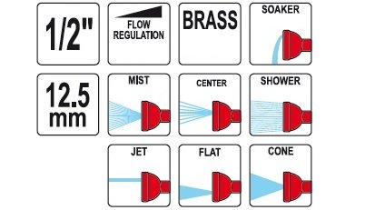 Messing YT-8968, Gartenbrause 1/2 Zoll - 2