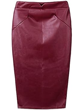 Romacci Damen PU Leder Rock Midi Bleistiftröcke Knielang Rock Hohe Taille Schlank Party Clubwear