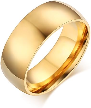LianDuo 8mm Mens Womens Stainless Steel Comfort Fit Free Engravable Wedding Engagement Band Ring Gold,Customized Gift
