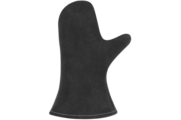 Isolé | Gants de cheminée | Gant Barbecue Anti Chaleur | Conforme à la Norme en 407 | Cuir Noir | Gants de Four | Gants de Soudure | Gant Anti Chaleur | Protège brûlures | pour cheminées, Fours