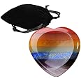 Yeesabella 7 Chakra Thumb Worry Stone for Anxiety with Velvet Bag Heart Shape Chakra Healing Crystals Pocket Palm Stone Anxiety Crystal Chakra Healing Meditation Crystal Therapy for Stress Relief