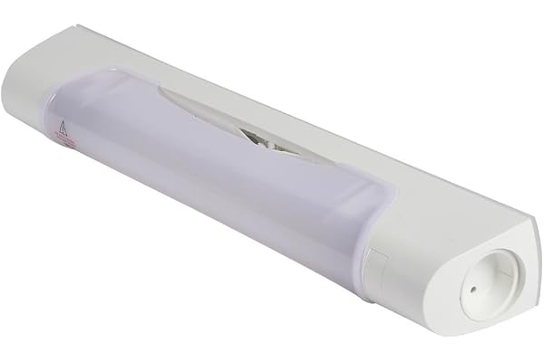 Sarlam 189909 Applique standard 470mm IP21 et IK04 Prismaline avec interrupteur et prise 2P+T à équiper de tube S19