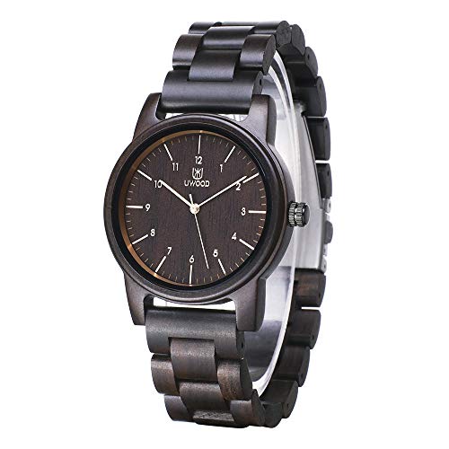 UWOOD Orologi da Polso Unisex Legno Analogico Al quarzo con Cinturino in Legno (Nero)