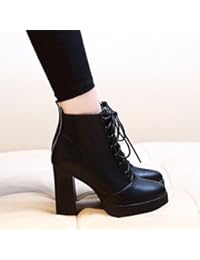 FAN4ZAME Con Algodón Grueso Botas Botas Botas De Tacón Martin Hembra Unas Botas Con Cordones Zapatos De Terciopelo Negro 36 Cashmere