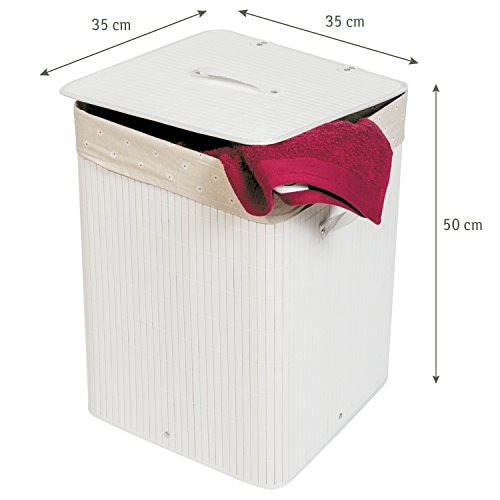 Tatkraft California Weiss Wäschekörbe Quadratisch mit Stoff Innensack 60L Bambus Maß 35X35X50H cm - 2